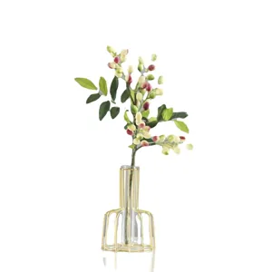 Rametto di olivo con bacche artificiali decorazione casa vaso in vetro filo d'oro
