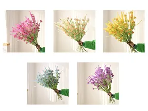 Detailed display of five colorful artificial lavender and sunflower bouquet stems