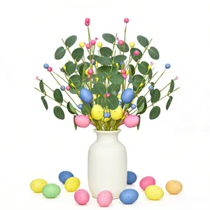 Easter Egg Berry Stems Artificial Eucalyptus Leaves Foam Spotted Eggs For DIY Home Party Holiday Decoration Arrangement