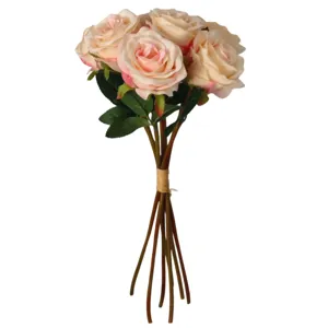 Kunstmatige rozen bloemboeket 7 stuks vintage roze neppe bloemen huis bruiloft decor
