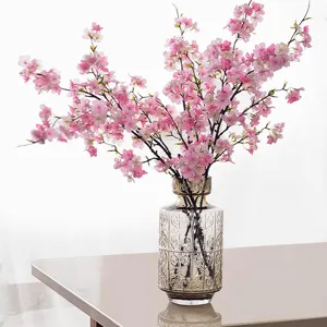 Artificial Cherry Blossom Stems Silk Fabric Peach Blossom Branches For Home Living Room Table Decor Wedding Floral Arrangement Centerpieces