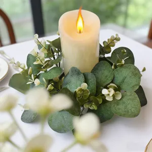 Set of 4 artificial eucalyptus candle rings for elegant dining table decor
