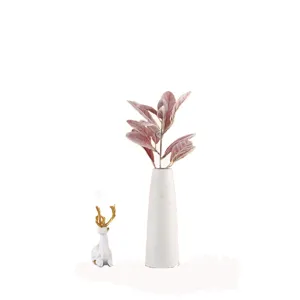 Flocked rabbit ear leaf artificial flower bouquet with white vase for home wedding.