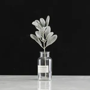 Artificial flocked rabbit ear leaf plant stem detail view, perfect for wedding home decor.