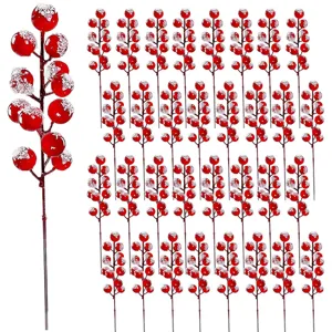 Tallos de Bayas Rojas Escarchadas Artificiales Para Decoración de Coronas de Árbol de Navidad Selecciones de Bayas Rojas Adornos Decoración del Hogar