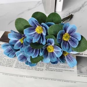 Artificial blue cosmos flower bouquet detail, perfect for home decor, wedding and photography prop.