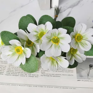 Artificial cosmos flower bouquet with green leaves for home decoration and photography props detail
