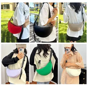 Collage showing multiple colors of lightweight minimalist dumpling crossbody bags