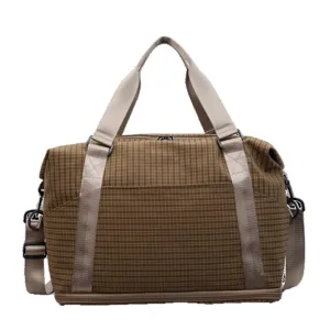 Large capacity checkered travel duffle bag with adjustable shoulder strap