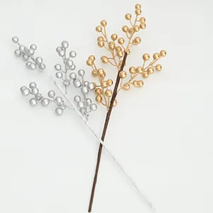 Artificial gold silver berry branches fake fruit stems for home decor flower arrangement