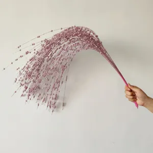Dettaglio di rami di salice con bacche rosa glitterate per decorazioni natalizie
