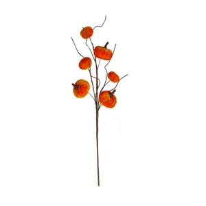 Artificial velvet pumpkin branch autumn harvest home indoor decoration orange decor piece.