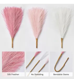 Artificial pampas grass detail view showing silk feather texture, no shedding and bendable stems.