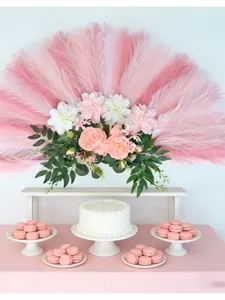Pink pampas grass artificial floral arrangement for party wedding home decor backdrop.