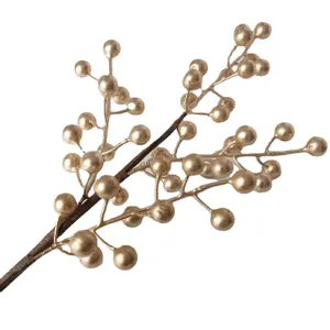Artificial golden berry branches Christmas floral picks for home decor vase arrangement