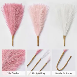 Artificial pampas grass bouquet fluffy faux reed plumes home decor floral arrangement