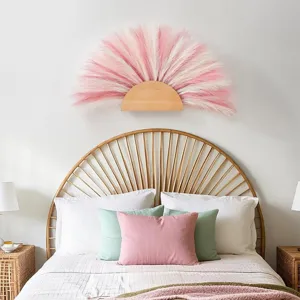 Artificial pampas grass wall hanging decor fan shaped pink white reed flowers for home room