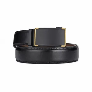 Minimalistischer Herren Gürtel Aus Echtem Leder Mit Automatik-Flachschnalle Aus Legierung Business Casual Glatter Hosenbund Hochwertiger Rindslederriemen Herren Accessoires