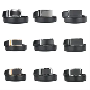 Selection of premium men's leather belts with diverse automatic buckle designs for business casual