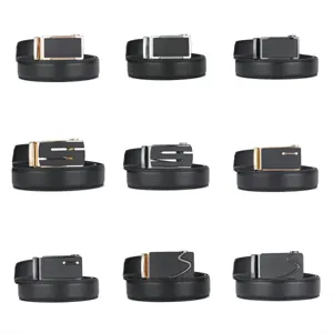 A professional collection of premium men's leather belts with various automatic buckle designs