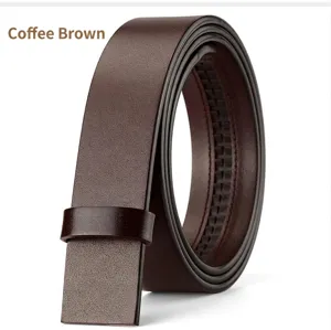Hochwertiger brauner Echtleder-Gürtelriemen für Herren, 3,5 cm Breite, Detailansicht