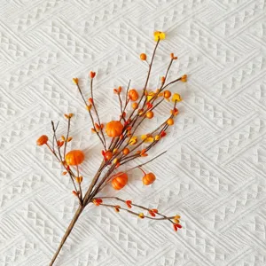 Simulation Orange Berry Pumpkin Branch Artificial Autumn Maple Leaf Picks For Fall Harvest Thanksgiving Home Decor Wedding Decoration
