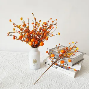 Vibrant artificial orange pumpkin berry branches for autumn harvest festival home decor