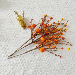 Artificial orange berry stems with mini pumpkins for autumn harvest home decor