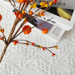 Artificial orange berry branch with mini pumpkins for autumn harvest home decorations