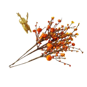 Artificial orange berry branches with mini pumpkins for autumn harvest home decorations