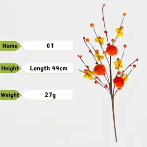 Detailed 44cm artificial orange berry branch with yellow flowers for home and wedding decor