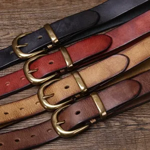 Vintage Distressed Top Grain Cowhide Leather Belt Fashion Trend Pin Buckle Waist Belt For Men Women Casual Jeans Pants