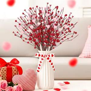Gambi di Bacche a Cuore Artificiali per San Valentino Rami Simulati Rossi Rosa per Matrimonio Festa Casa Tavolo Decorazione Regali