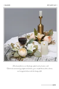 Artificial lily candlestick wreath detail, elegant floral decor for romantic wedding setup.