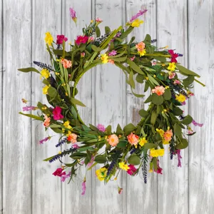 Primavera Verano Corona de Flores Silvestres Crisantemo Artificial Enredadera Verde Puerta Principal Interior Exterior Guirnalda Floral Decorativa