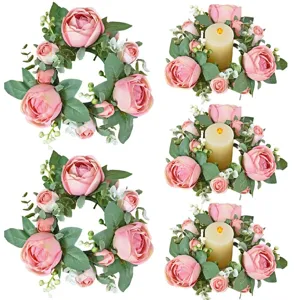 Guirnalda de Velas con Capullos de Rosa Artificiales de Satén Hecha a Mano Centro de Mesa de Boda Floral Decoración para Hogar Fiesta Banquete