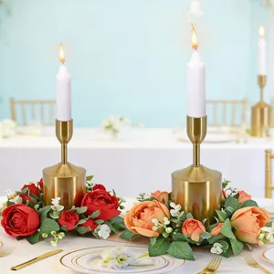 Elegantes coronas de rosas artificiales para portavelas centros de mesa de boda decor