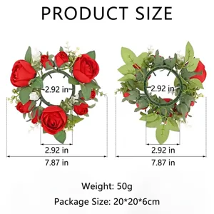 Corona de anillo de vela de rosa artificial para mesa de boda, con diámetro de 20 cm
