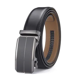 Ceinture en Cuir Véritable pour Hommes Avec Boucle Automatique Minimaliste en Cuir de Vachette Affaires Décontracté Ceinture pour Pantalon Accessoire Homme