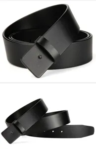 Close-up view of premium black top layer cowhide men's leather belt showing smooth texture