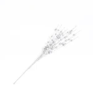 Close-up of a premium artificial silver glitter berry stem for DIY Christmas tree decoration