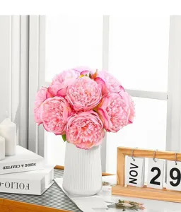 Artificial 5-head peony silk flower bouquet for home wedding decoration and table centerpiece