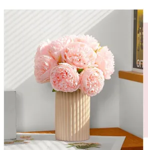 Artificial peony flower bouquet with vase silk flowers home wedding decor European style