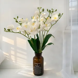 Artificial Phalaenopsis Orchid Single Stem With Leaves Silk Plastic Flower For Wedding Party Home Decor Floral Arrangement