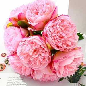 Artificial peony silk flowers bouquet pink faux ranunculus for home wedding decoration