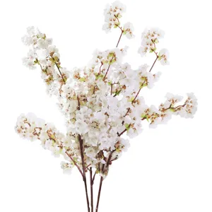 Dos ramas de flores de cerezo blancas artificiales para decoración de hogar y bodas