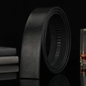 Sangle de Ceinture en Cuir Véritable pour Hommes Sans Boucle à Cliquet Automatique Remplacement en Cuir de Vachette Affaires Décontracté