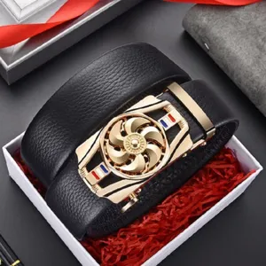 Men Business PU Leather Belt With Rotatable Sports Car Wheel Automatic Buckle Casual Fashion Electroplated Waistband Jewelry