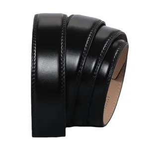 Corps de ceinture en cuir noir pour homme avec surpiqûres et boucle automatique.