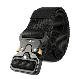 Durable black tactical belt for men with heavy-duty quick release cobra buckle
